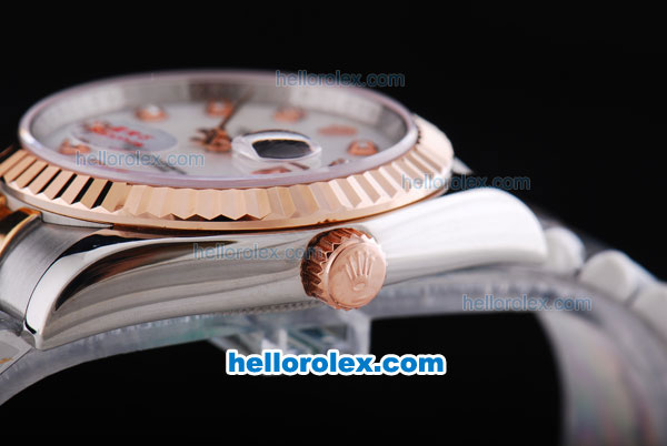 Rolex Datejust Working Chronograph Automatic Movement Rose Gold Bezel with White Dial and Diamond Marking - Click Image to Close